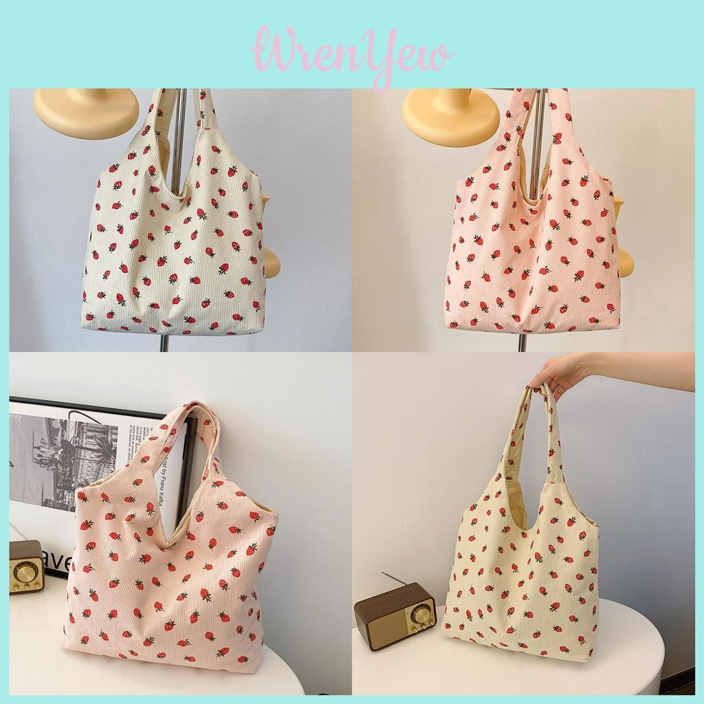 Trendy 2024 Canvas Strawberry Tote Bag Fashionable Soft Shoulder Bag For Women