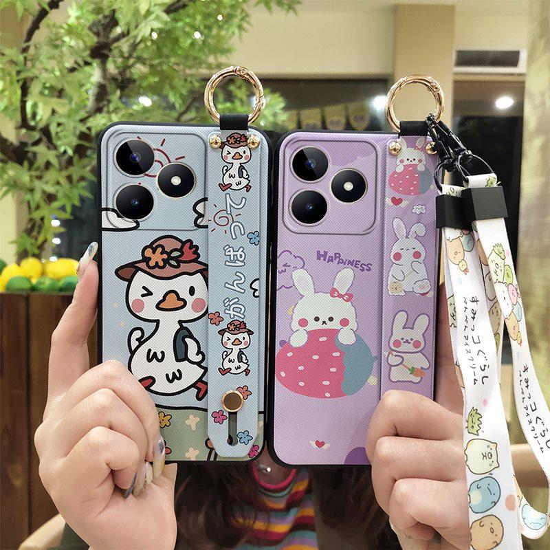 Waterproof Anti-dust Phone Case For Realme C53/Narzo N53 Ring Cartoon Shockproof Anti-knock Soft case Silicone Lanyard