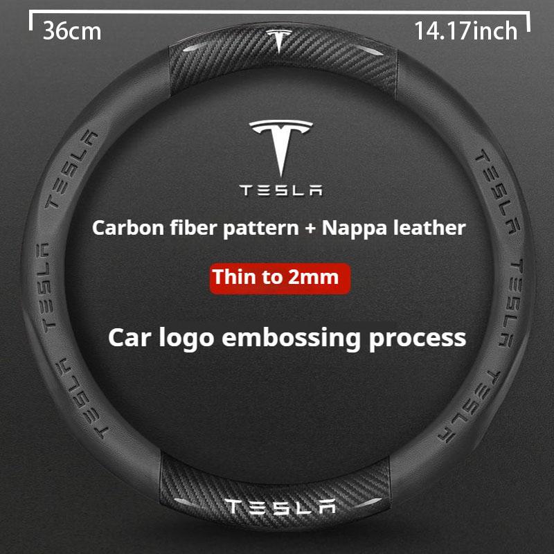 Car Carbon Fiber Leather Anti-Slip Steering Wheel Cover For Tesla Cybertruck Beast Roadster Model 3 Model Y Model S Model X