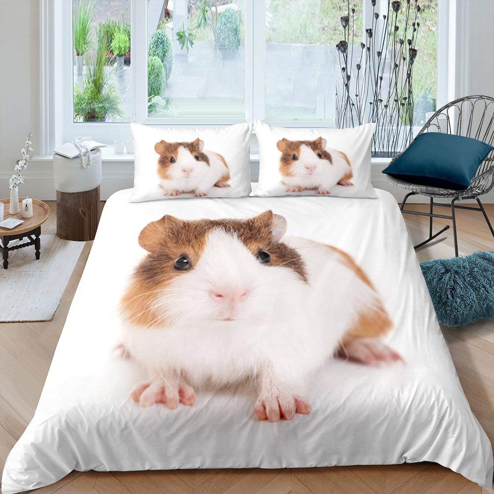 Guinea Pig Bedding Set Cute Cavy Pattern Duvet Cover for Boys Girls 3D Lovely Pet Comforter Cover Animal Theme 3Pcs Full Size