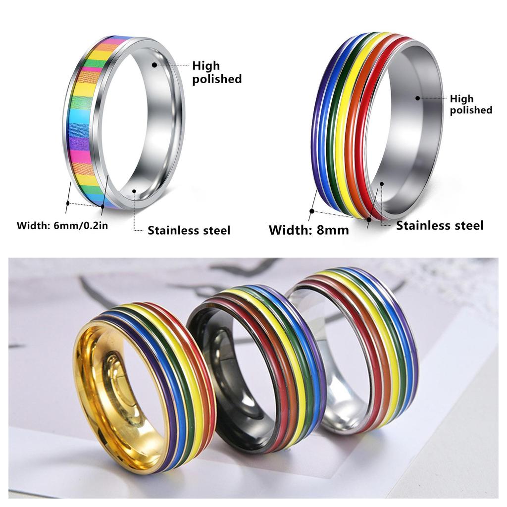 European and American Multi-color Rainbow Drip Oil Titanium Steel Couple Ring