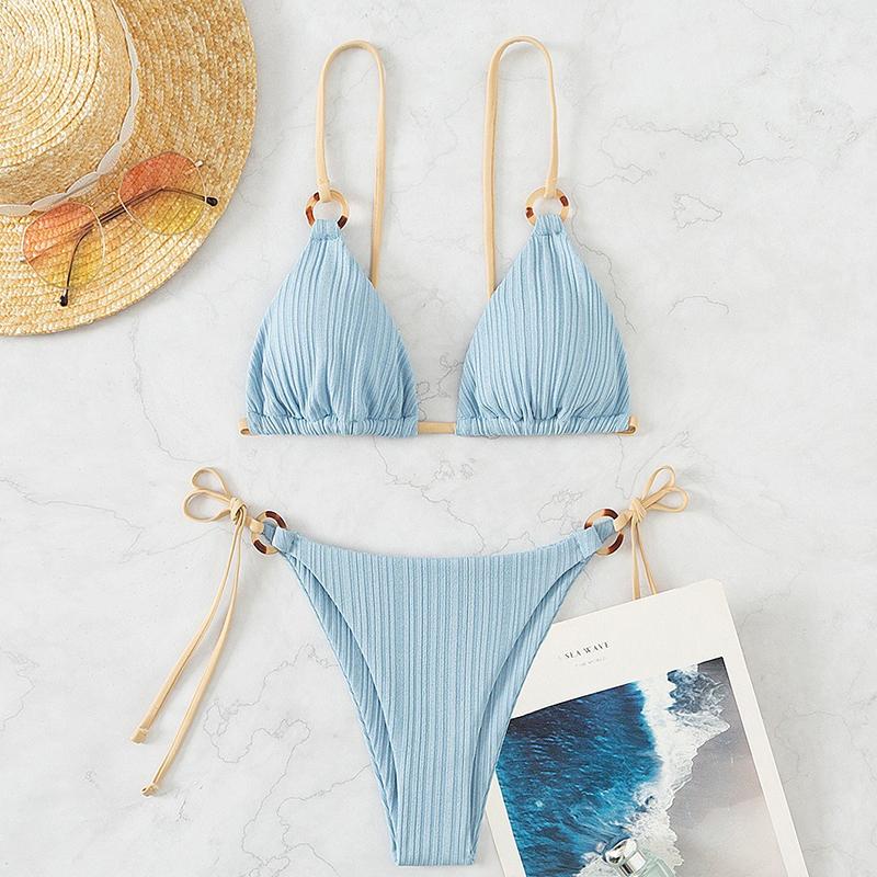 

Слитный купальник женский из двух частей, треугольный, на завязках, с высоким вырезом, бикини-стринги, пуш-ап, лето 2025, новый, сексуальный купальный костюм, пляжная одежда L