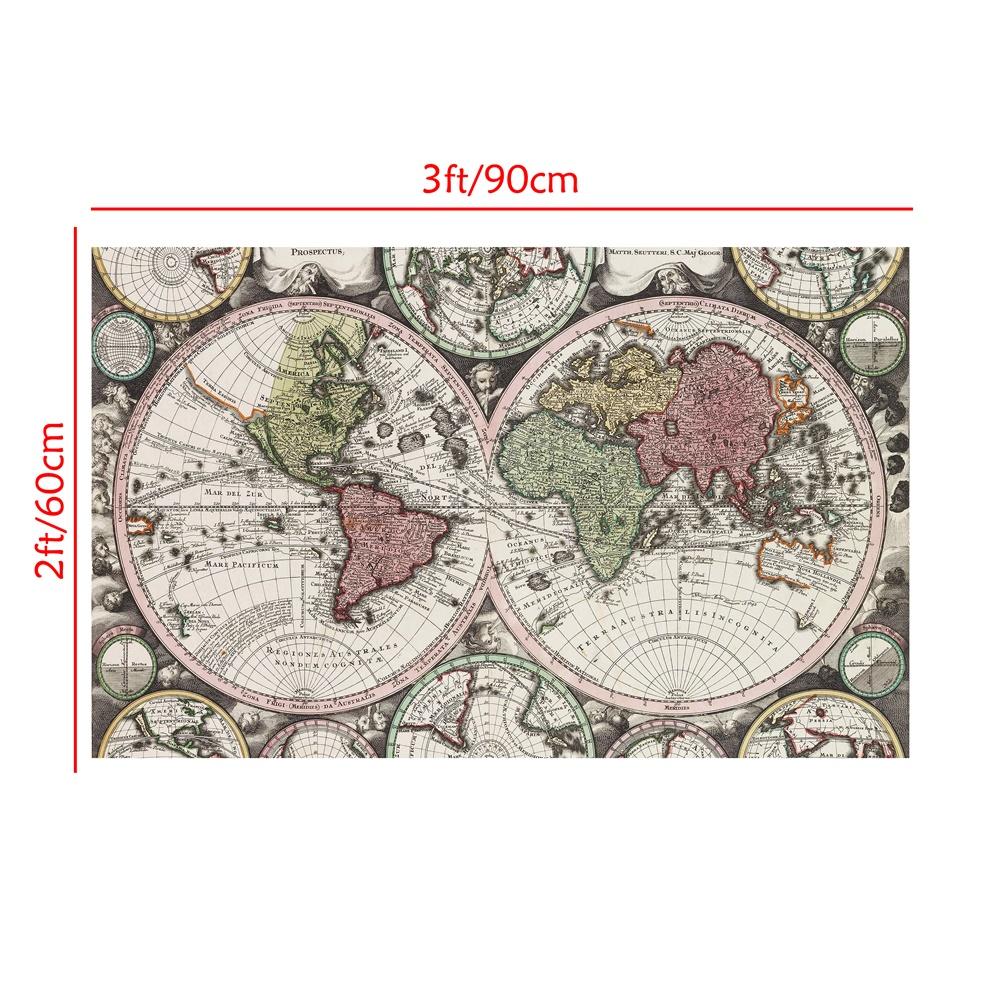 Vintage World Map Double Hemisphere Antique Canvas Wall Art Poster Prints for Living Room Decor Office Study Hanging Aesthetic Map