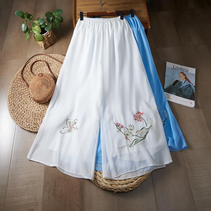 Pantaloni retrò a doppio strato nuovi ricamati a gamba larga a vita alta culottes Tang