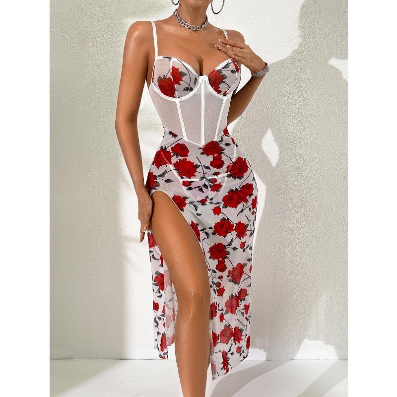 

Women s clothing vacation seaside atmosphere skirt suspender floral strap dress long dress XL червоний