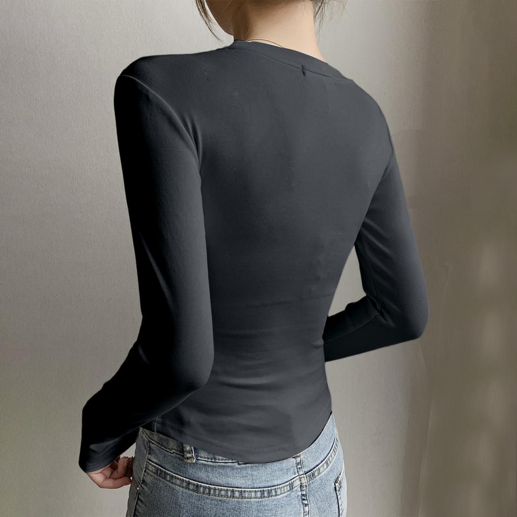 Women's Fashionable And Casual Color Long Sleeve Base Layer Top