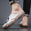 Summer Men's Flat Slippers Extra Wide Slide Sandals Outdoor Beach Open Toe Casual Soft Walking Leather Sandals