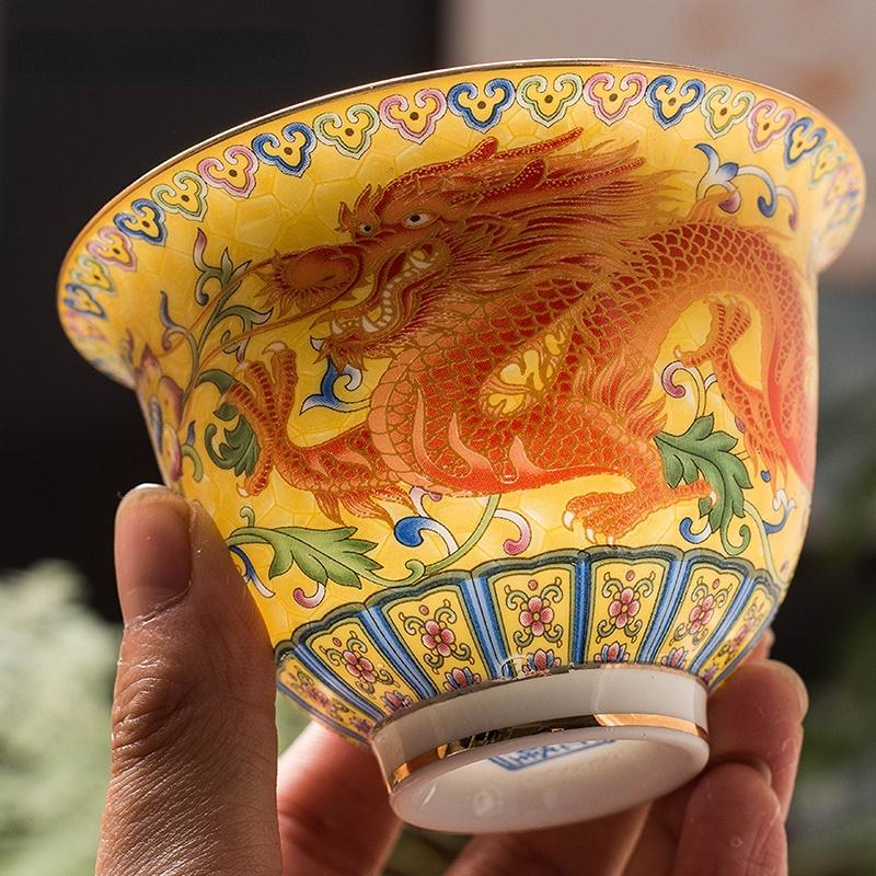 Ceramics Sancai Gaiwan Bowl Dragon and Phoenix Master Cup Tea Cup Handmade Enamel Color Tea Bowl High-end Respect Tea Set