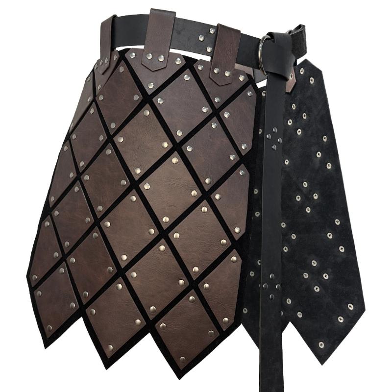 Retro Skirt Armors with Adjustable Belt Double Sides Waist Armors Medieval PU Leather Thigh Armors