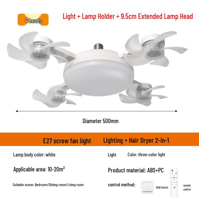 Integrated LED Ceiling Fan Light with E27 Screw for Restaurants and Homes
