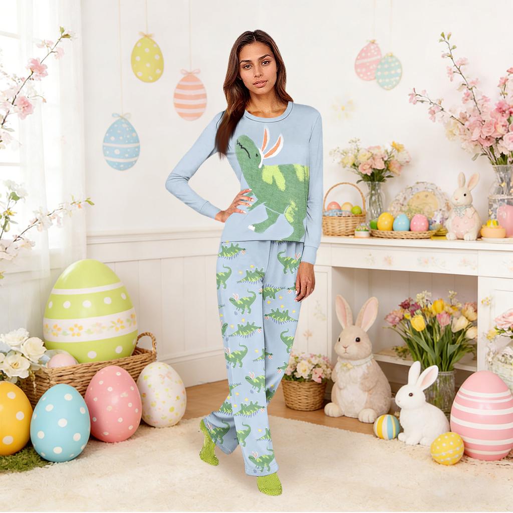 Easter-print Matching Family Loungewear Set With Long-sleeve Tops And Pants