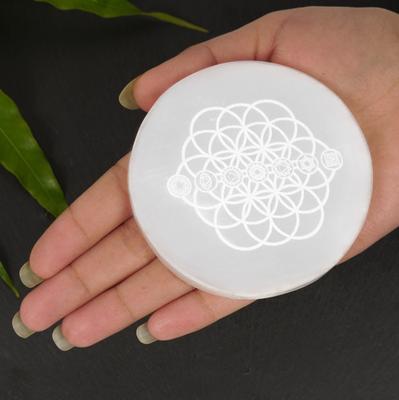 Circle Selenite Plate Engraved Selenite Charging And Cleansing Selenite Slab Crystal Home Decor Gemstones For