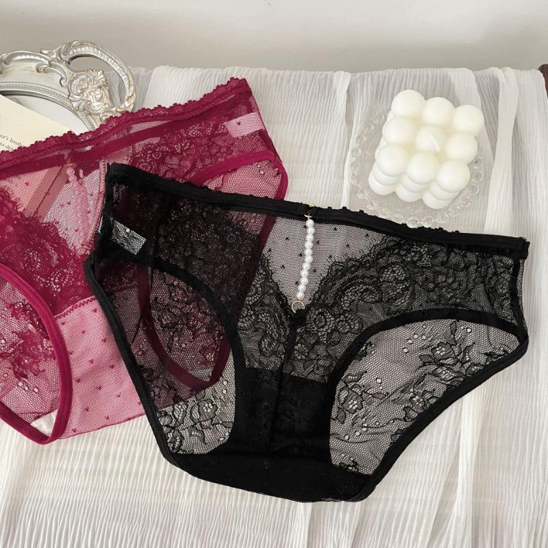 Lace Underwear for Girls Pure Desire Sexy Hollow Briefs Pearl Pure Cotton Crotch Triangle Panties