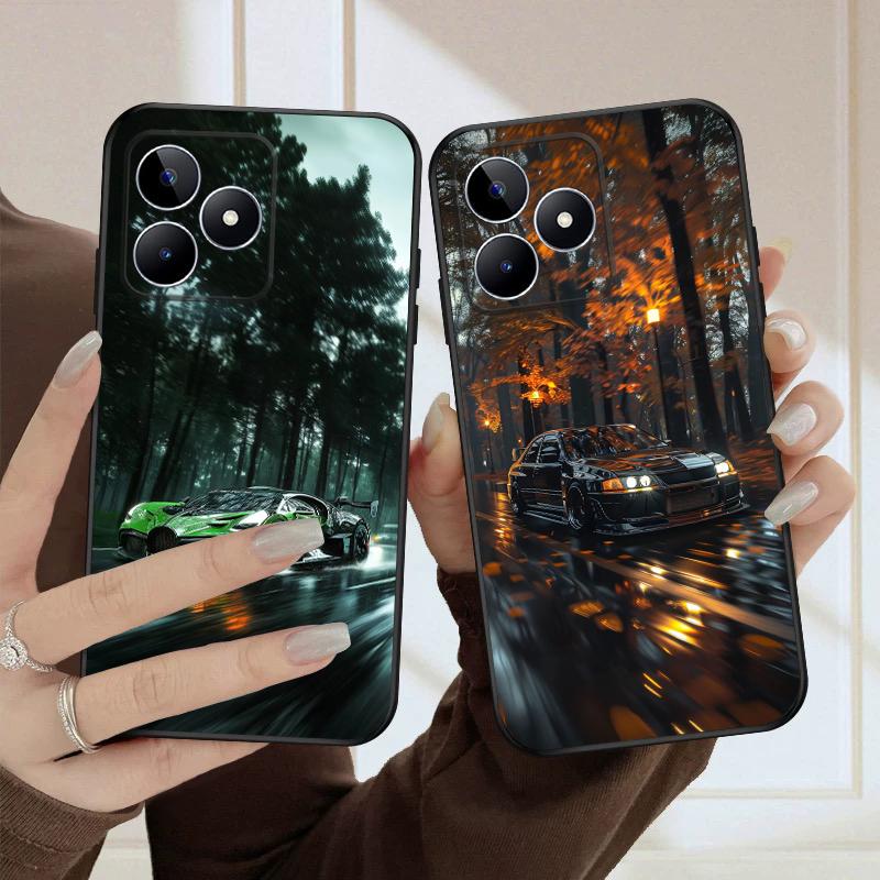 A car in the rain For Oppo Realme 11 12 12X 14 Pro Plus 8 C55 C63 65 67 75 51 53 GT 2 7 Neo 3 5 SE 7 50 silicone soft phone case