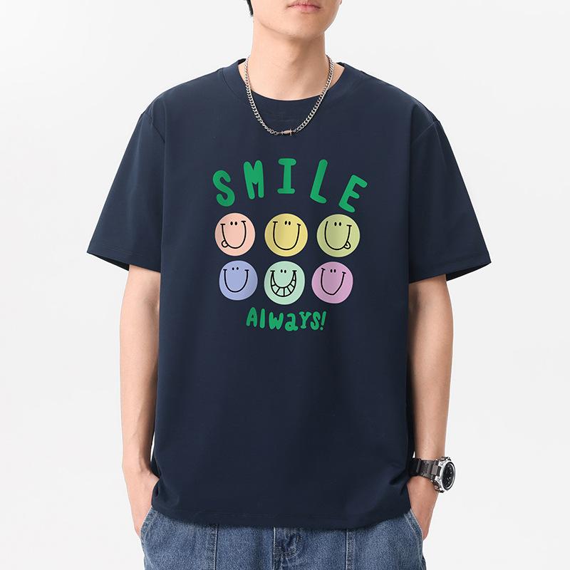 12 Colors Plus Size Always Smile Men's Short Sleeves T-Shirt 100% Cotton Streetwear Tee