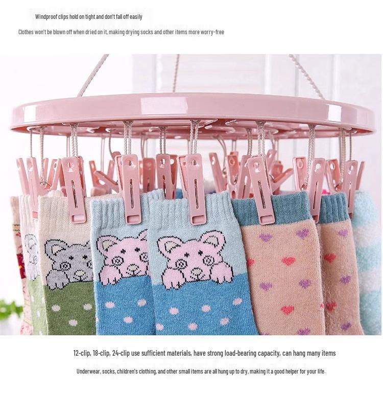 Windproof Plastic Drying Rack with 32 Clips for Children's Socks and Underwear