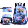 Mochila escolar de grande capacidade com alça de ombro; conjunto de estojo de lápis de três peças para estudante