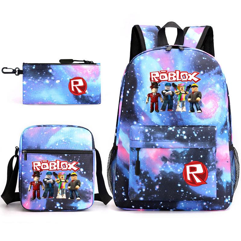 Mochila escolar de grande capacidade com alça de ombro; conjunto de estojo de lápis de três peças para estudante