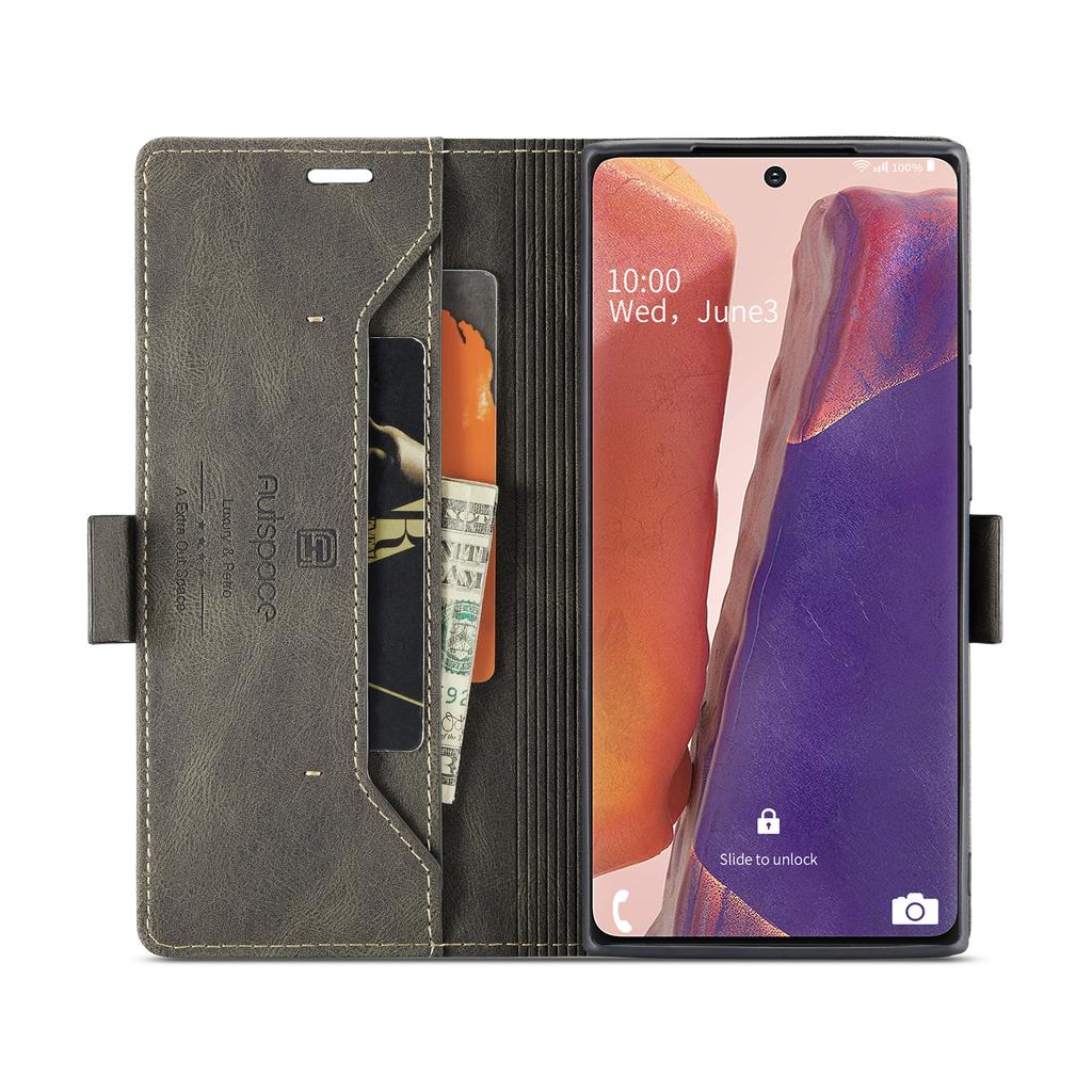 Für Samsung Galaxy Note20 Brieftasche Hülle AUTSPACE A01 Leder Ständerhülle mit RFID-blockierendem Kartenhalter