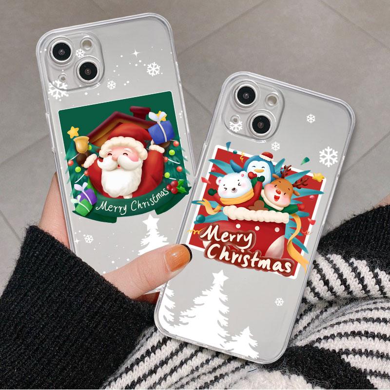 Christmas Cartoon Snowman Case For iPhone 14 11 12 Pro 13 Pro Max XR XS X 6s 7 8 Plus SE 2020 13 Luxury Shockproof Clear Cover