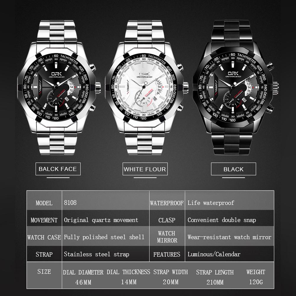 OPK 8108 Fashion Original Man Watch Waterproof Chronograph Luminous Date Business Steel Strap Quartz Wristwatches For Man