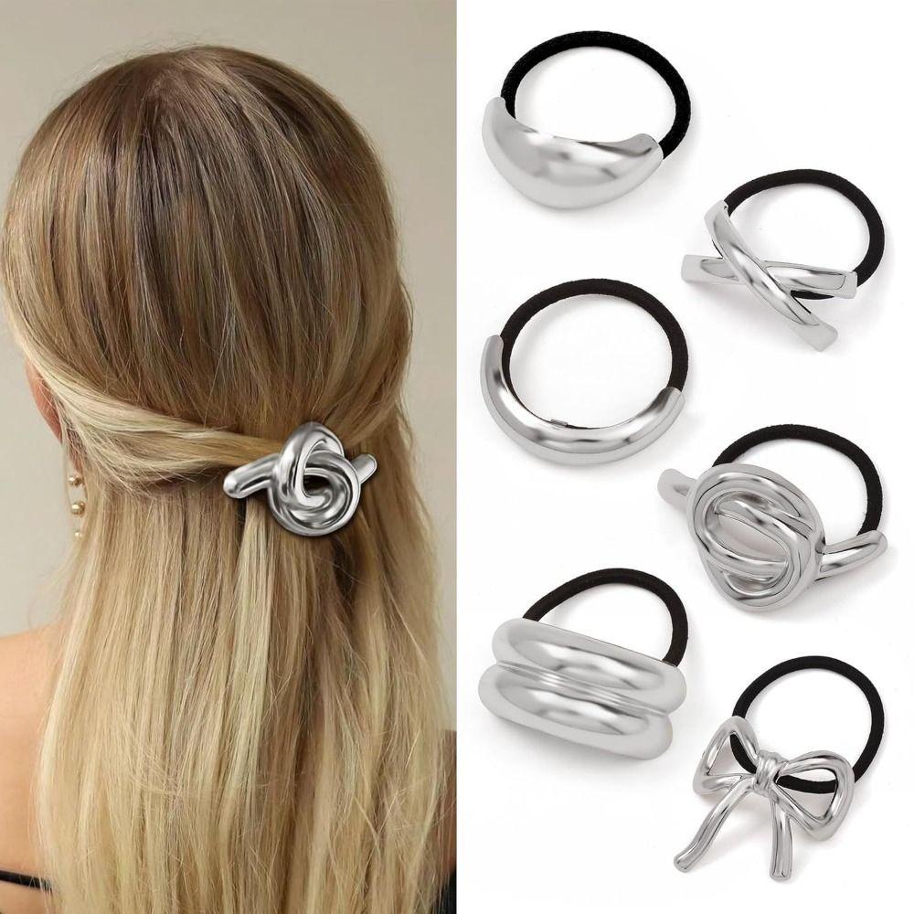 Golden Color Metal Hair Cuff Irregular Shape Hair Rope Classic Elastic Hair Band  Girls