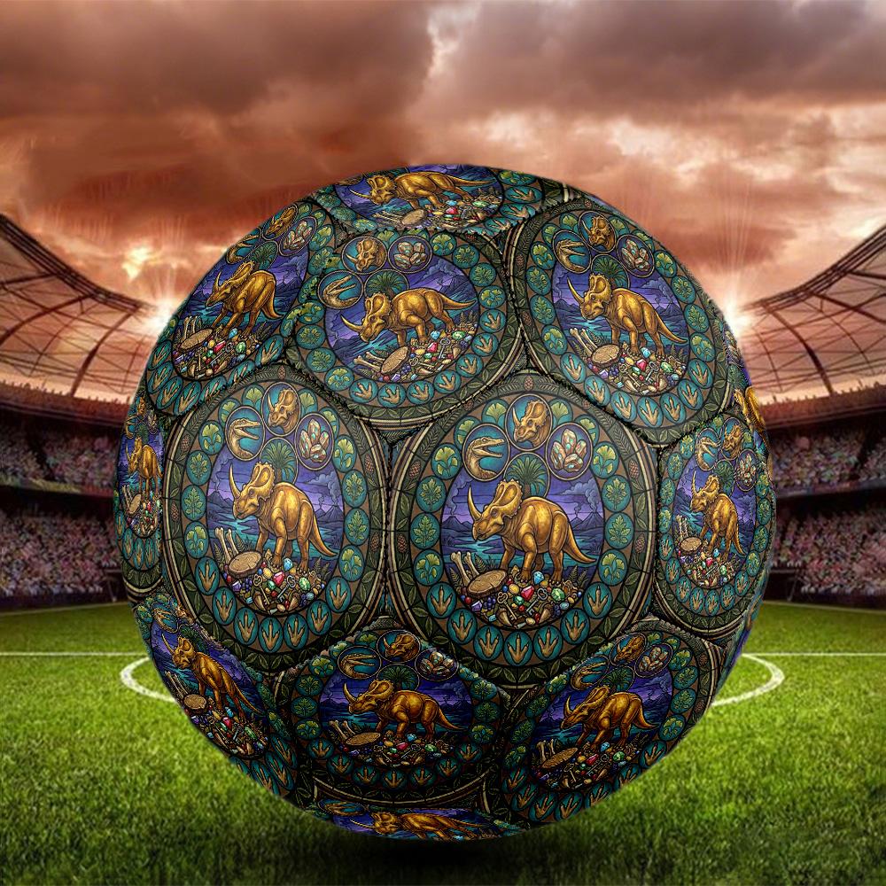 Dinosaur Glass Scene Round Football Size 5 Adult Ball Suitable for Training Matches and Outdoor Team.