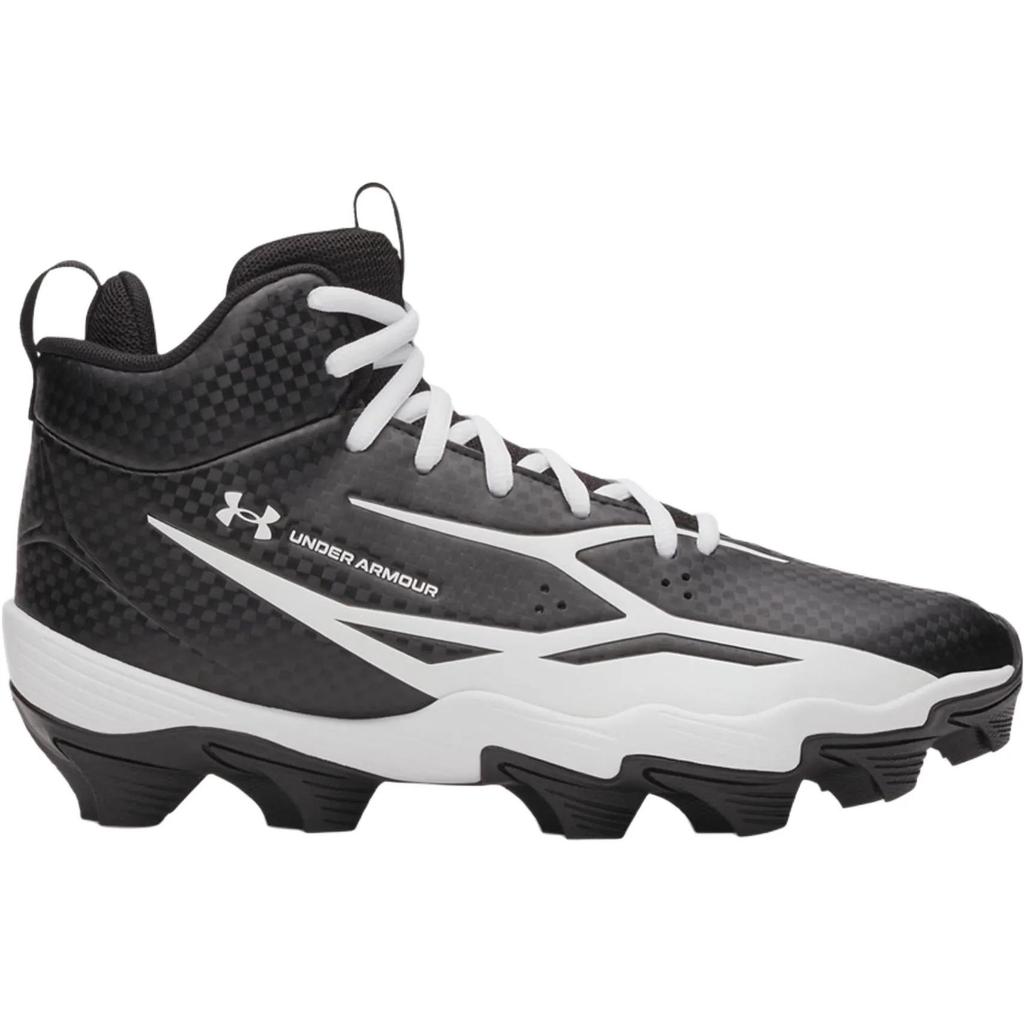 Under Armour Spotlight Hammer Mid top Soccer Shoes Black White Kids' (Unisex) Kids' Soccer Shoes 6006224 001
