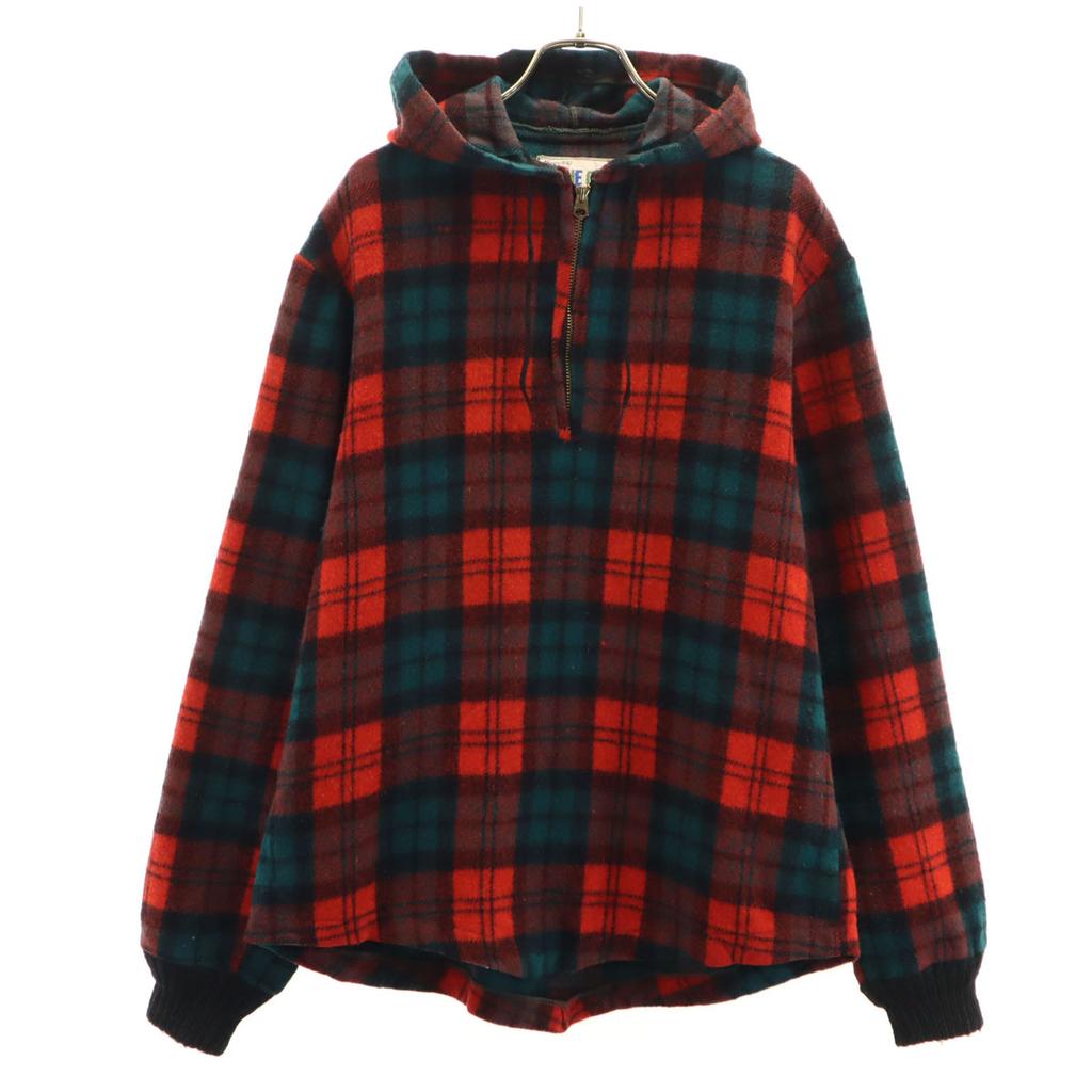 MAINE GUIDE 60s 70s Wool Vintage Tartan Check Pattern Long sleeve Half zip Parker Men's Used