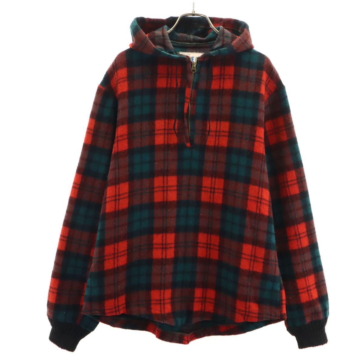 

MAINE GUIDE 60s 70s Wool Vintage Tartan Check Pattern Long sleeve Half zip Parker Men s Used