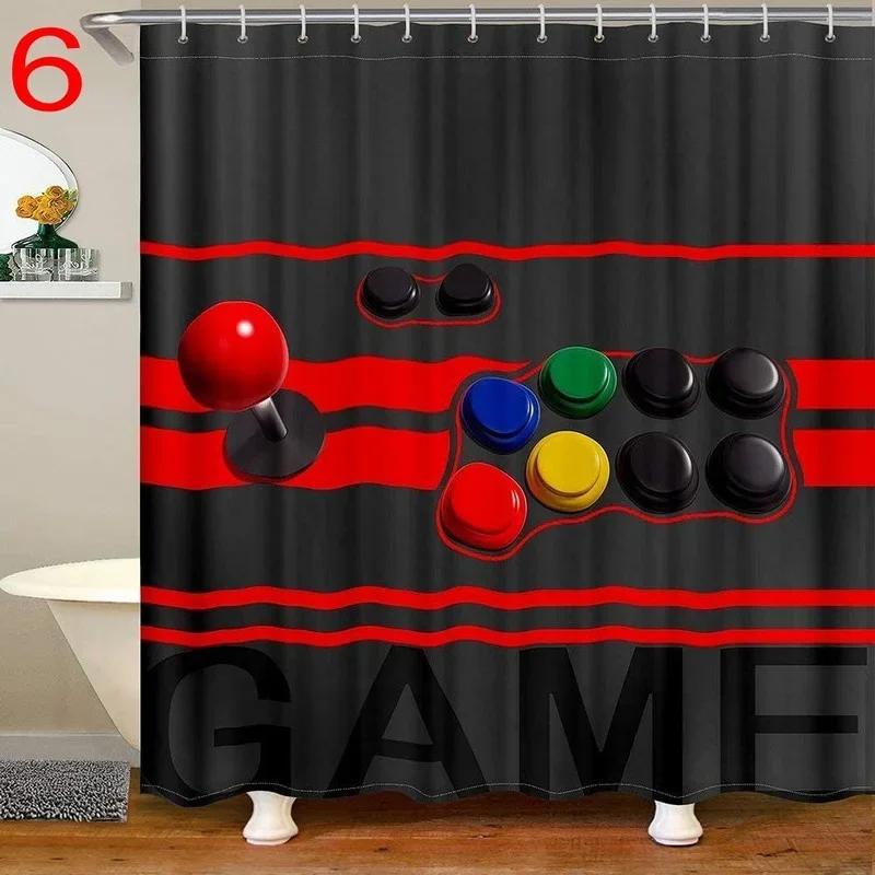 Funny Gamer Shower Curtain Classic Video Gaming Device Modern Cloth Polyester Fabric Waterproof Bathroom Decor with 12 Hooks