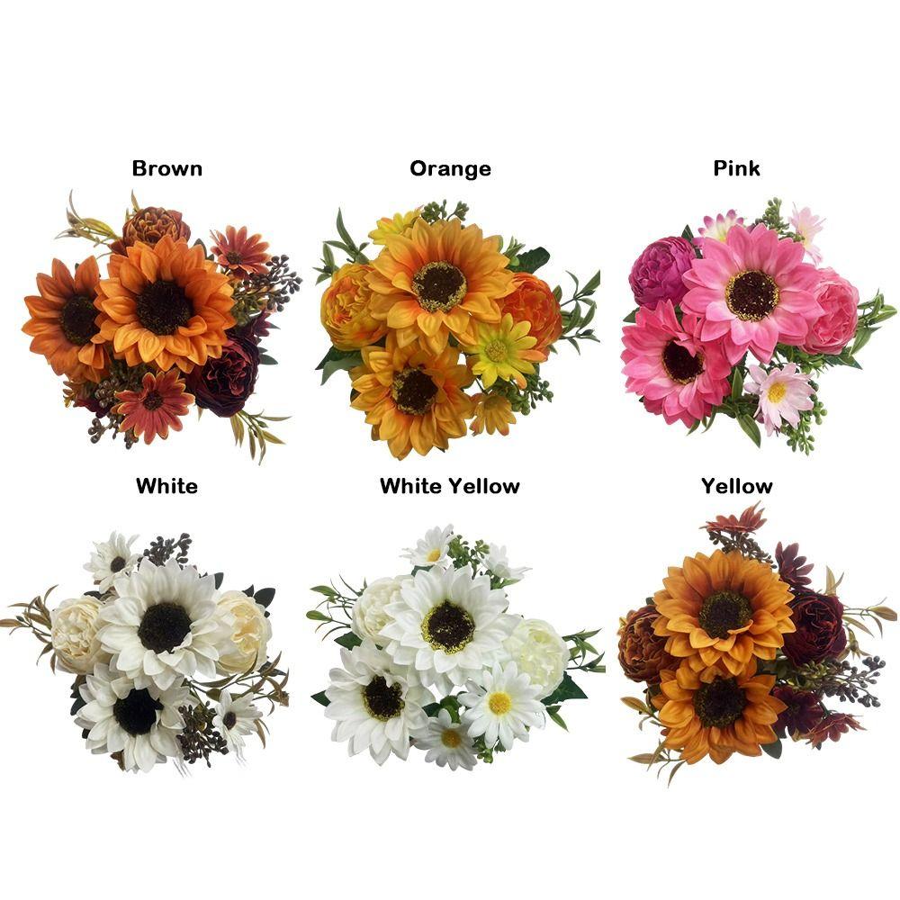 Multicolor Sunflower Artificial Flower Green Leaves Photo Props Faux Daisy Peony Flower DIY Accessories Simulation Sunflower