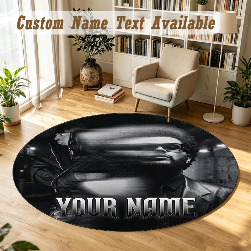 Round Rug Custom NameThe Weeknd Pattern Non Slip Carpet Home Floor Decor
