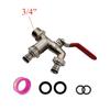 3/4 Inch Zinc Alloy Garden Water Pipe with Red Handle-double Outlet, Including Sealing Ring and Raw Material Belt