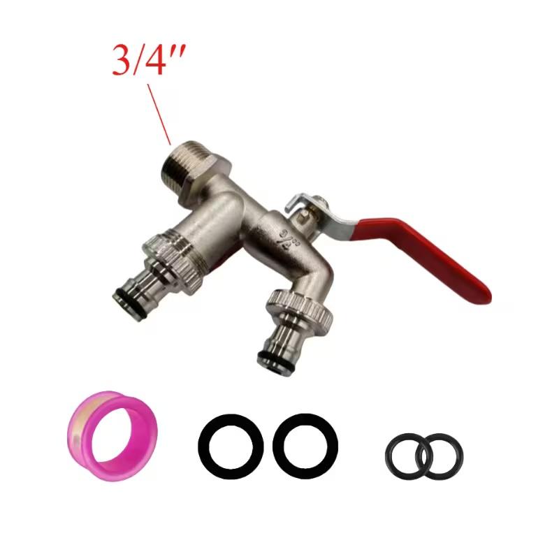 3/4 Inch Zinc Alloy Garden Water Pipe with Red Handle-double Outlet, Including Sealing Ring and Raw Material Belt