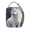 White Wolf Oil Painting Print Insulated Lunch Bag for Kids School Cooler Thermal Food Box Tote Leakproof Lunch Boxes Container