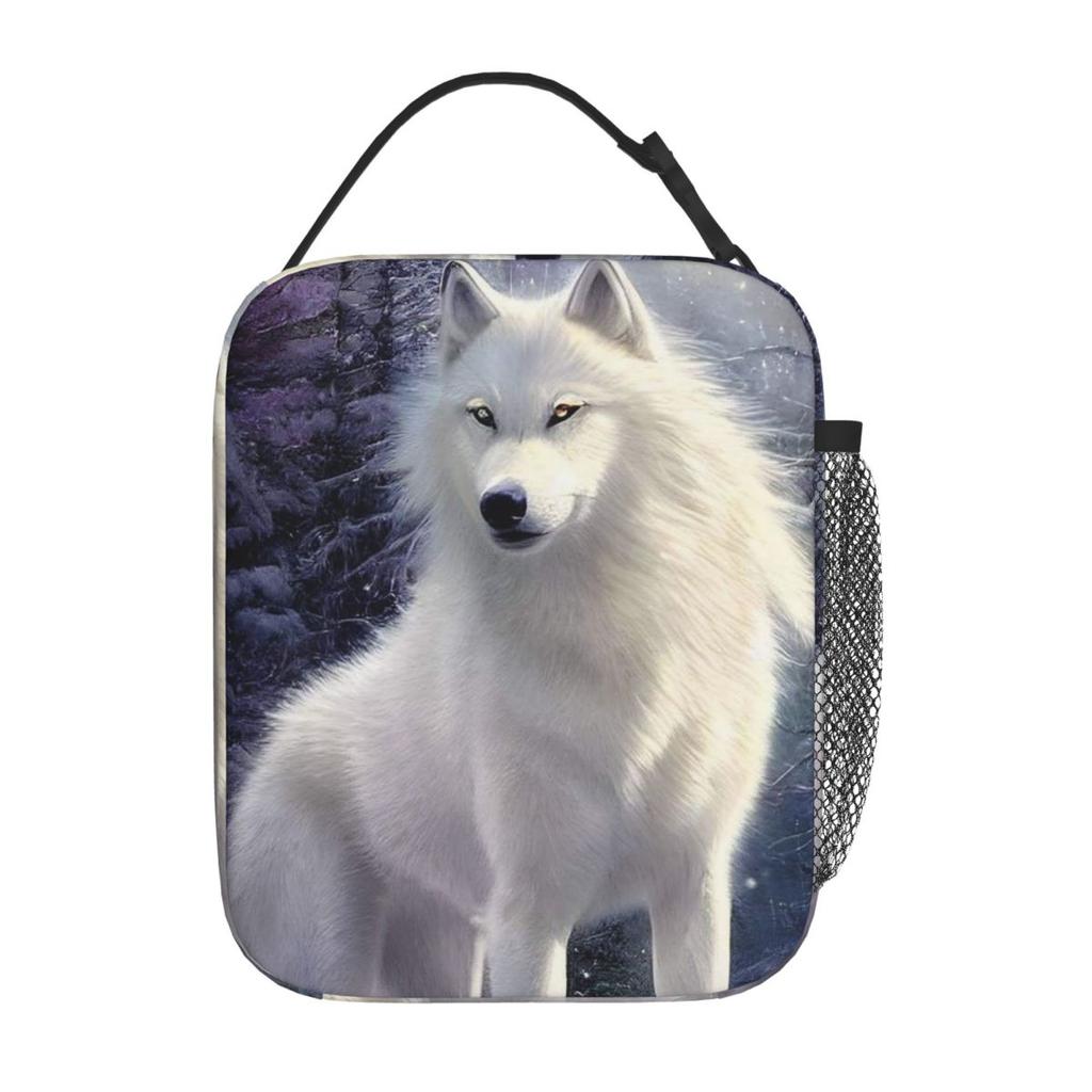 White Wolf Oil Painting Print Insulated Lunch Bag for Kids School Cooler Thermal Food Box Tote Leakproof Lunch Boxes Container