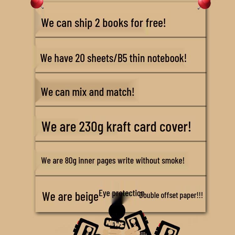 Slim Kraft Paper Notebooks - A4/A5 Lined & Blank, B5 Grid, for Students