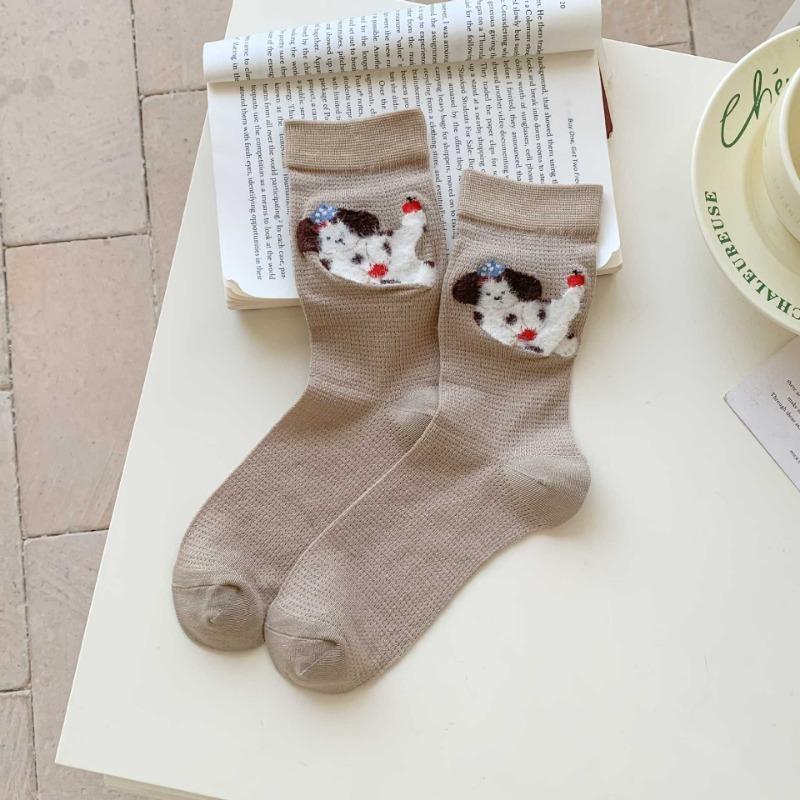 Female Summer Thin Section Breathable Absorb Sweat Contracted Lovely Cartoon Solid Color In Tube Socks