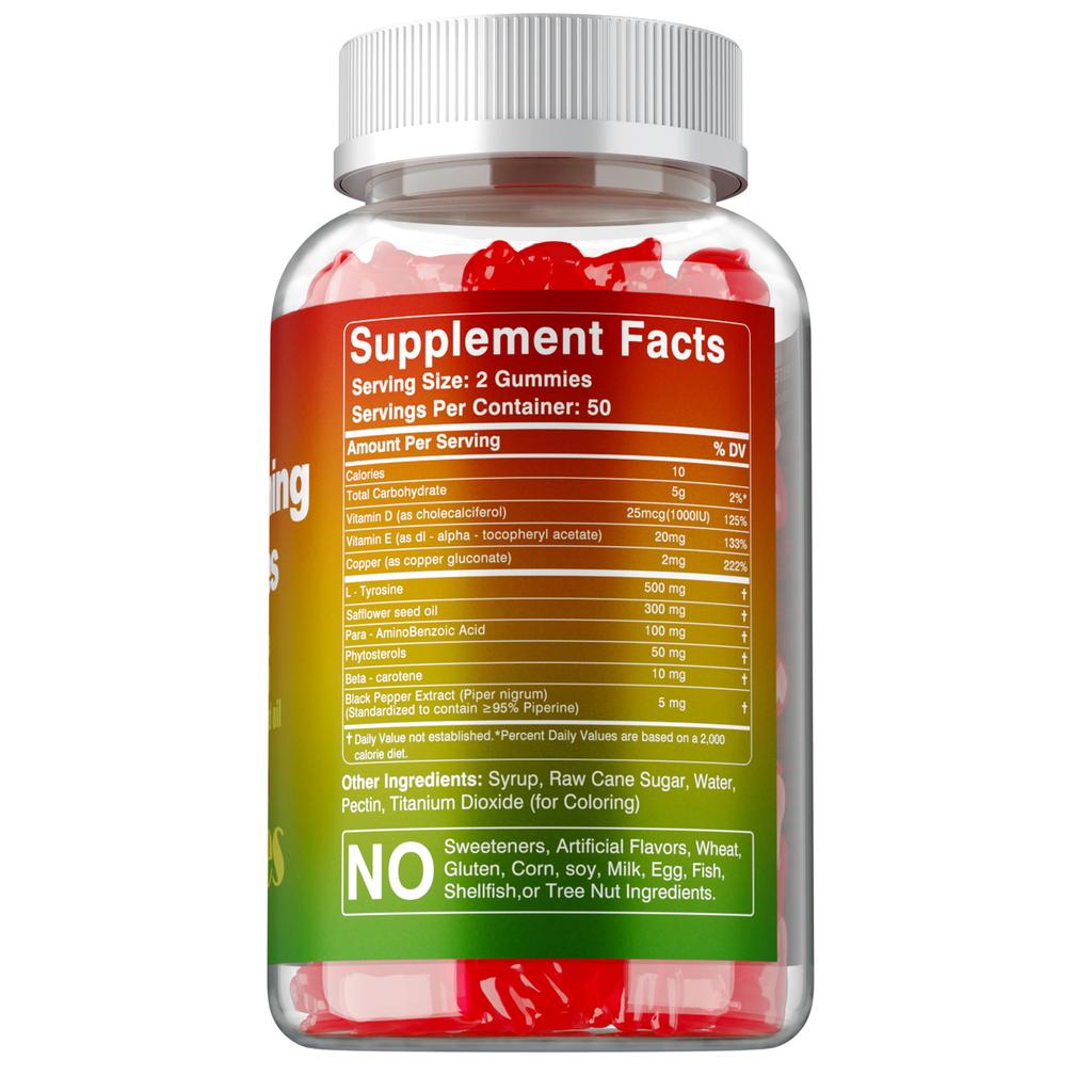 Blackening Gummies Contain a Blend of L-tyrosine and Vitamin D To Promote the Production of Natural Melanin.