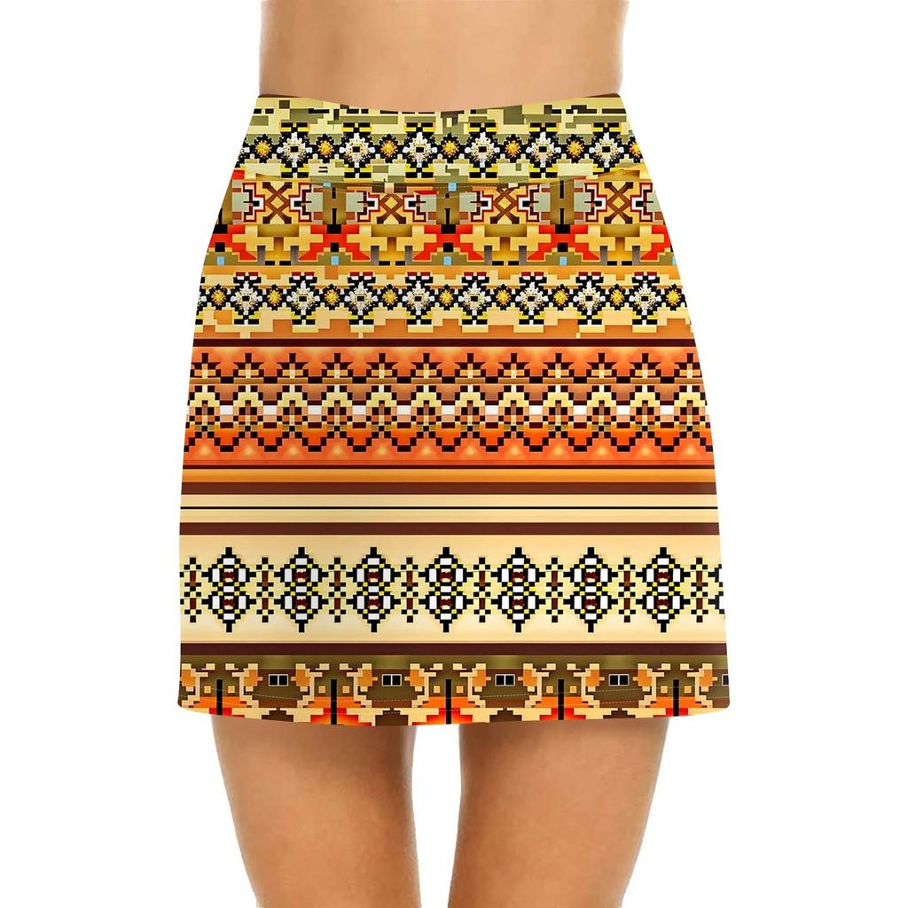Women's Casual High Waist  Print Short Half Skirt Sports Skirt Pleated Skirt