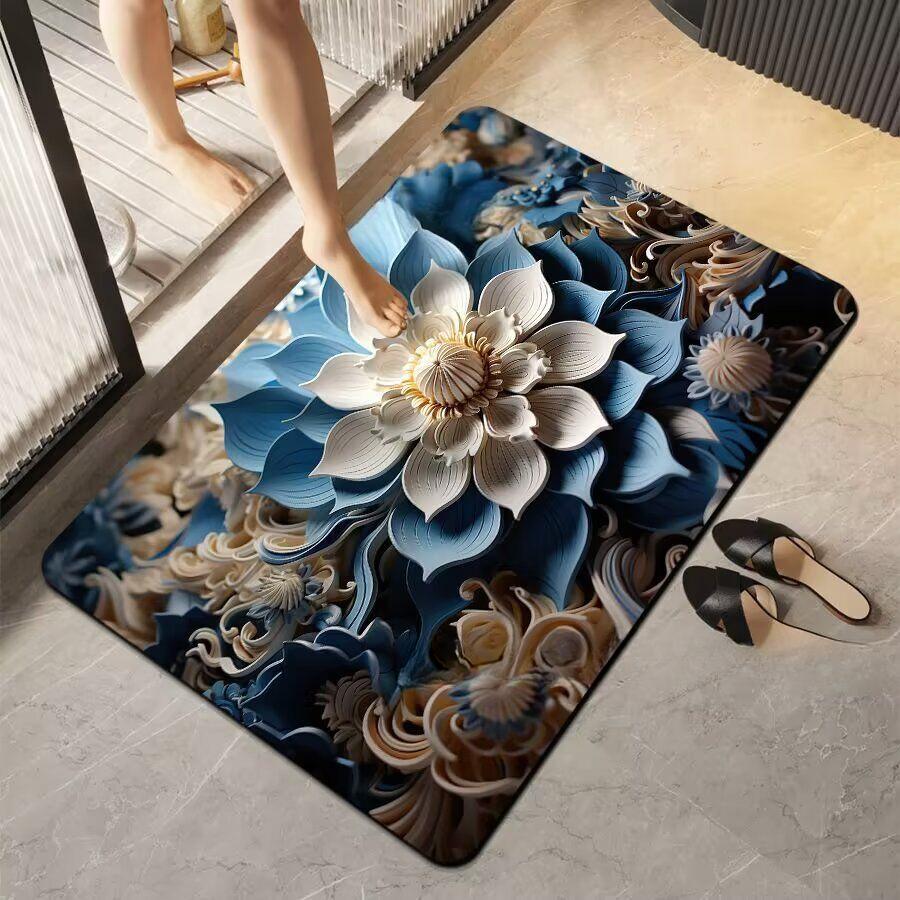 Simple Printing Bathroom Thickening Mat Bath Non-slip Carpets In Wash Basin Bathtub Side Floor Rug Shower Room Doormat Memory Foam 3D Pad