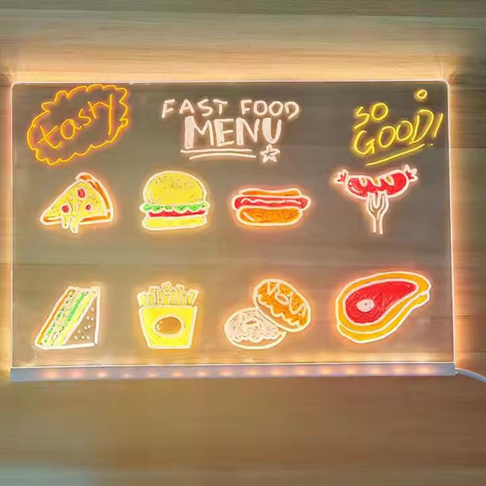 LED Note Board Night Light with 7 Colors Pen Acrylic Drawing Board Glowing Message Marker Board Erasable Light-Up Doodle Pad