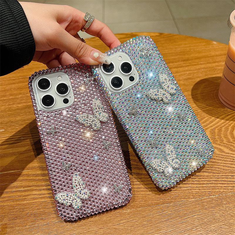 Rhinestone Butterfly Flower Three-dimensional Mobile Phone Case for Apple 16 Promax Creative Full Diamond High-end Sense for Apple 17 Female