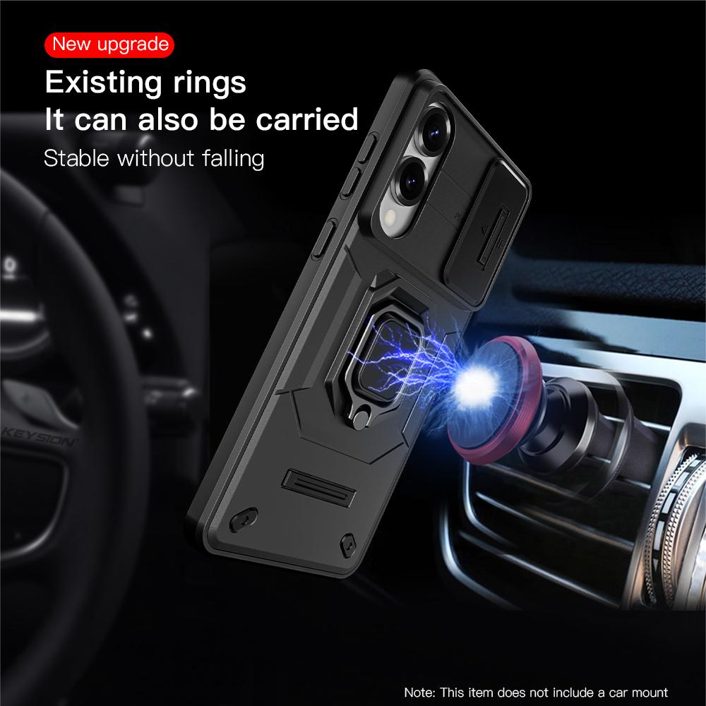 KEYSION Shockproof Case for Samsung S25 Edge 5G Slide Camera Lens Protection Ring Stand Phone Back Cover for Galaxy S25 Edge 5G