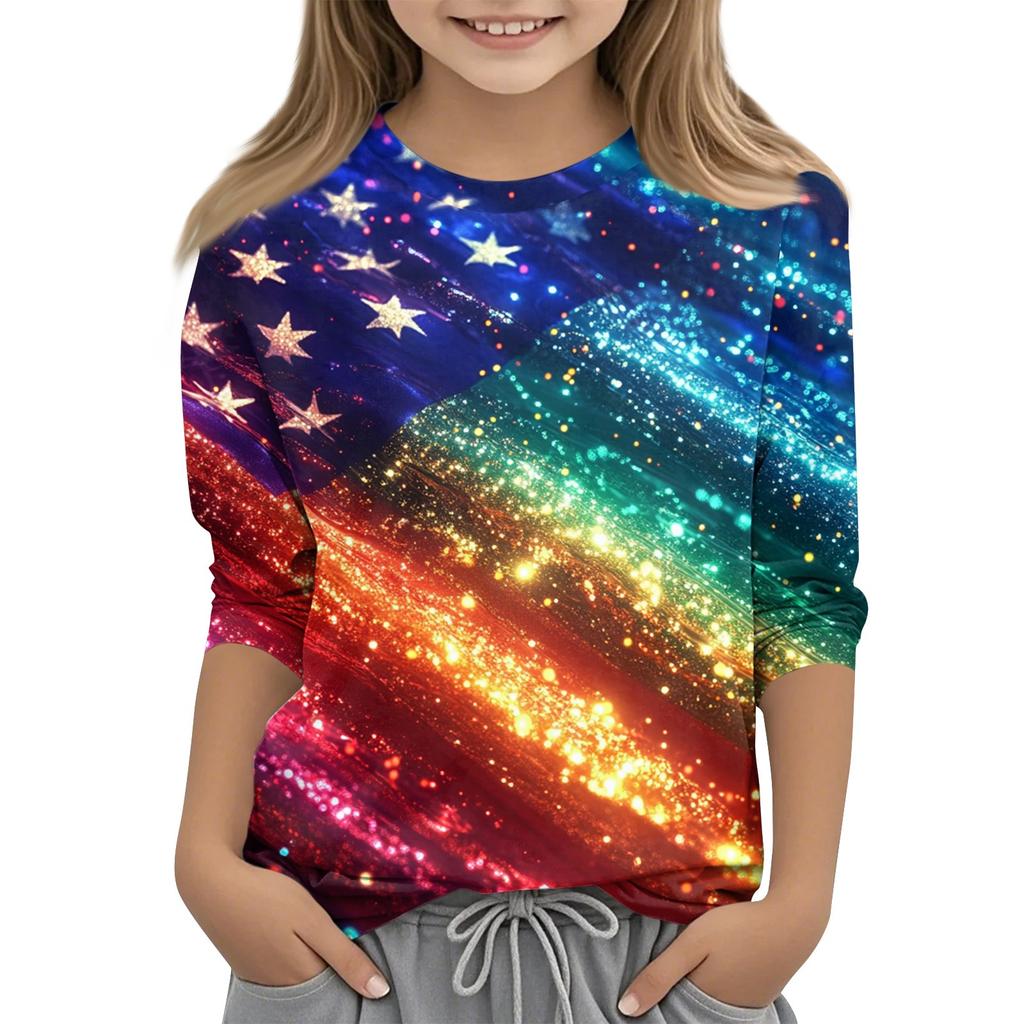 Children's Fashion Printed Round Neck Three-quarter Sleeve Top Casual T-shirt