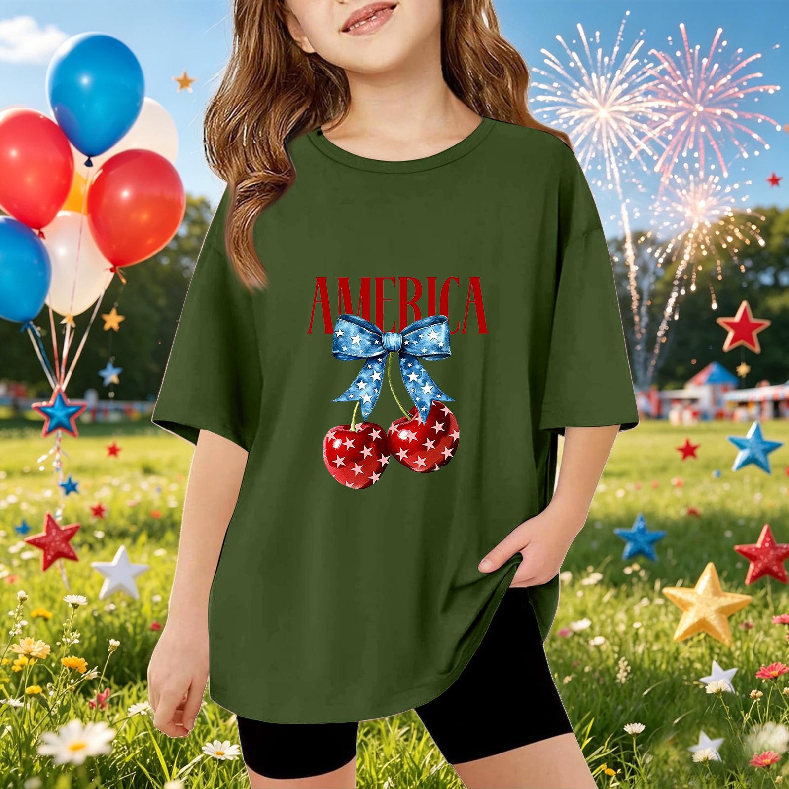 

Kids Short Sleeve T Shirt Independence Day Print Top America Graphic Tee Casual Summer Wear for Boys and Girls 120