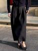 Women's Black Tulip High-Waist Skirt - Slimming, Plus Size, 2025 Autumn/Winter Fashion