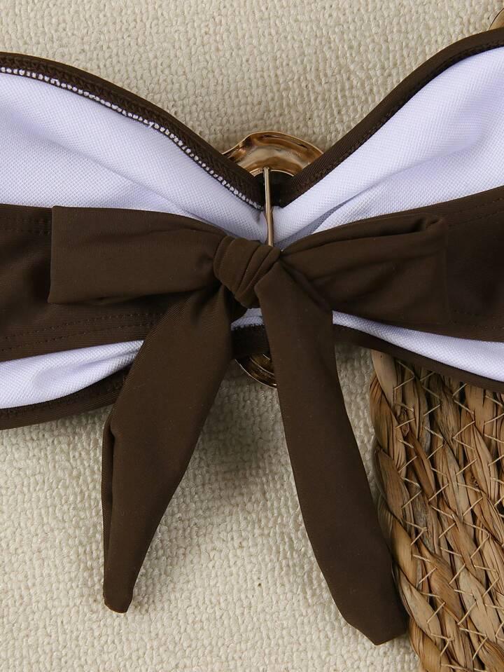 A18 Sexy European & American Solid Color Bandeau Bikini Set