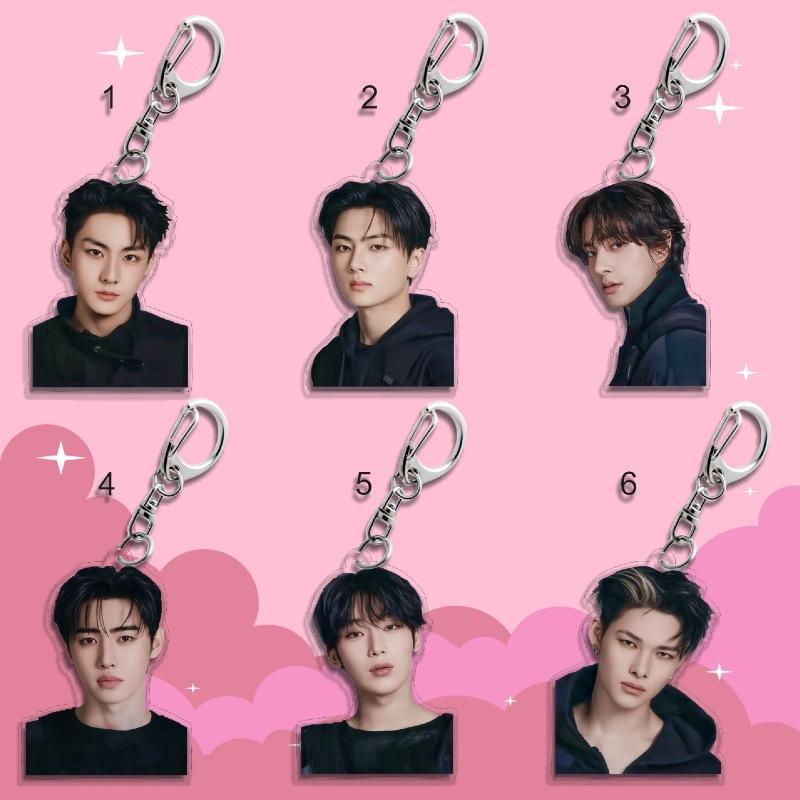 6er-Set ENHYPEN Kpop Acryl Schlüsselanhänger Echtes Foto Mitglied Figur, Jungwon Jay Jake Sunghoon Sunoo Ni-ki Halbkörper Porträt Schlüsselanhänger, Engene Fans Geschenk 6pcs black